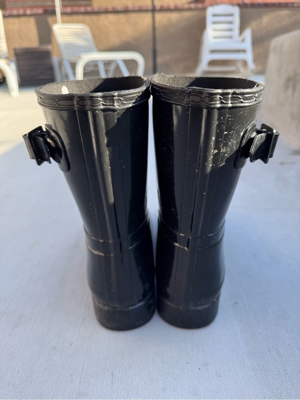 Hunter Womens Black Gloss Rain Boots with Side Buckle size 7/EU 38 - Picture 4 of 8